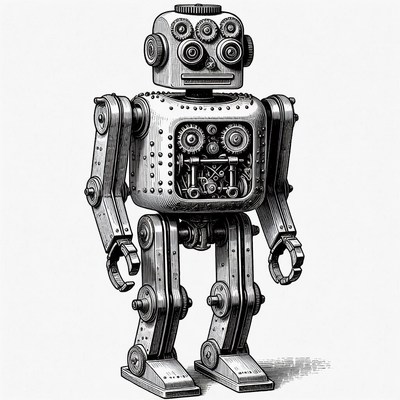 Vintage Steampunk Robot Illustration