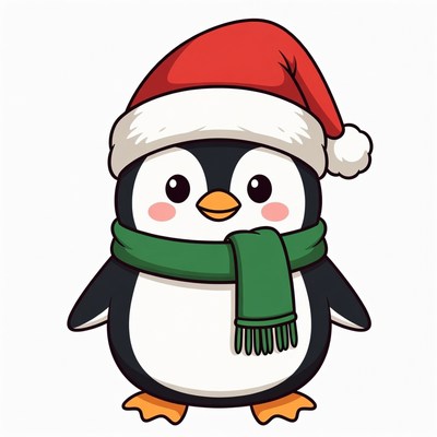 Cute Penguin Wearing Santa Hat Scarf