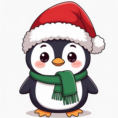 Cute Penguin Wearing Santa Hat Scarf