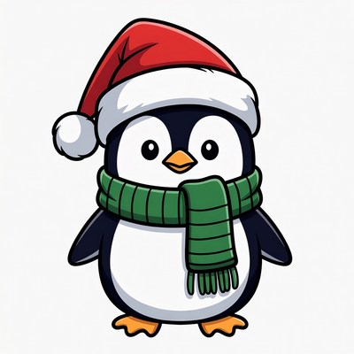 Cute Christmas Penguin with Santa Hat
