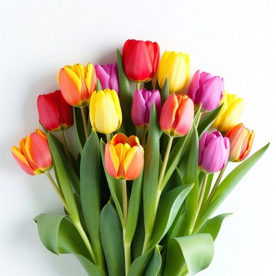 Colorful Tulips Bouquet on White