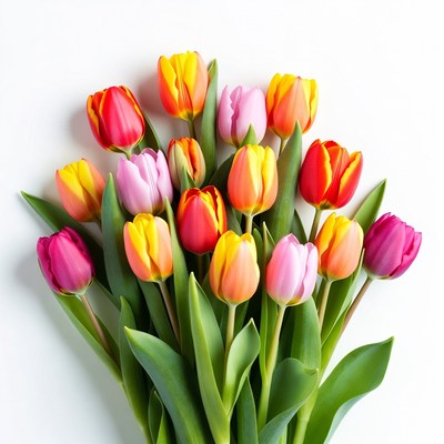 Colorful Tulips Bouquet on White Background