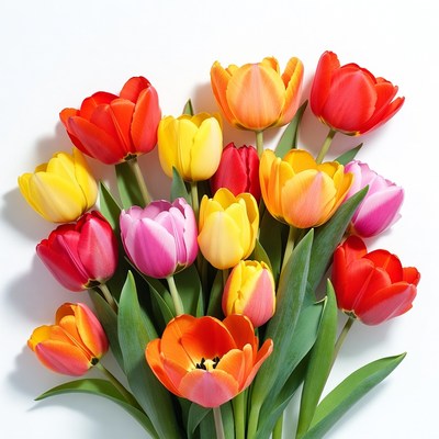 Colorful Tulip Bouquet on White