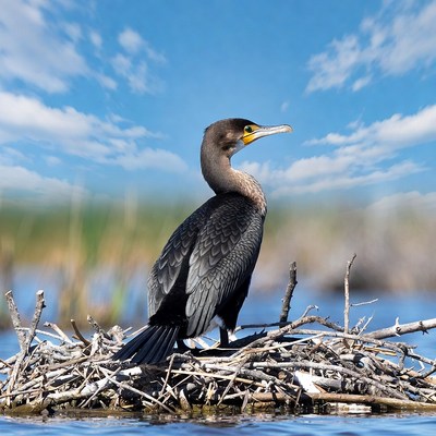 Double-crested cormorant on nest