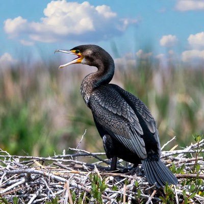 Double-crested Cormorant Calling on Nest