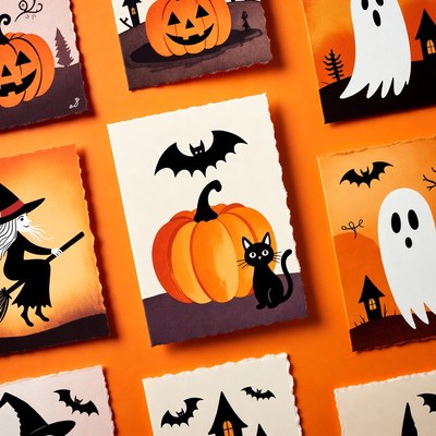 Halloween Cards with Pumpkins Ghosts Witches