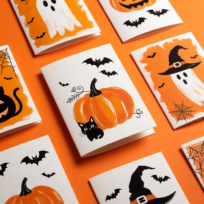Halloween Cards with Pumpkins Ghosts Bats
