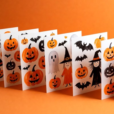 Halloween Cards with Pumpkins Witches Ghosts