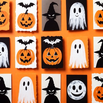 Halloween Clipart Collage on Orange Background