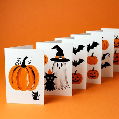 Halloween Cards with Pumpkins Ghosts Cats