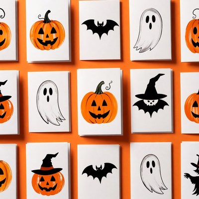 Halloween Cards with Pumpkins Ghosts Bats