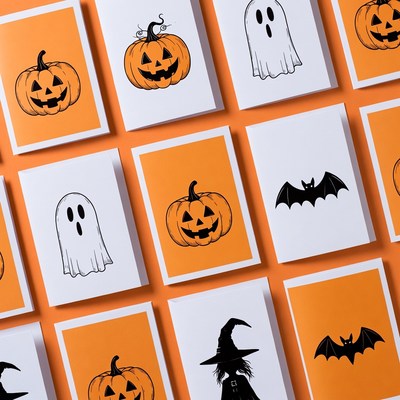 Halloween Cards with Pumpkins Ghosts Bats
