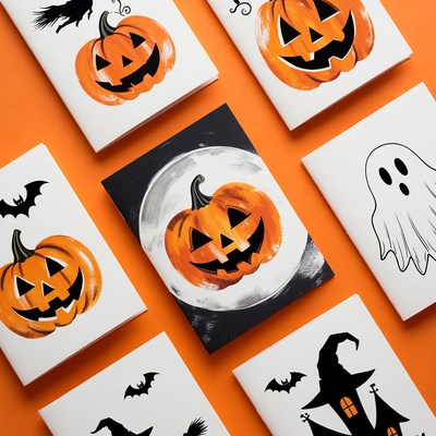 Halloween Cards with Pumpkins Ghosts Bats