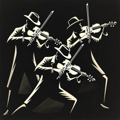 Three Men Playing Violins Silhouette