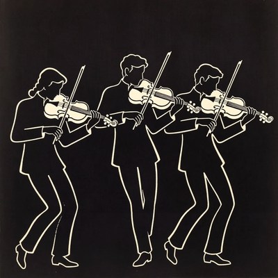 Silhouettes of violinists playing instruments