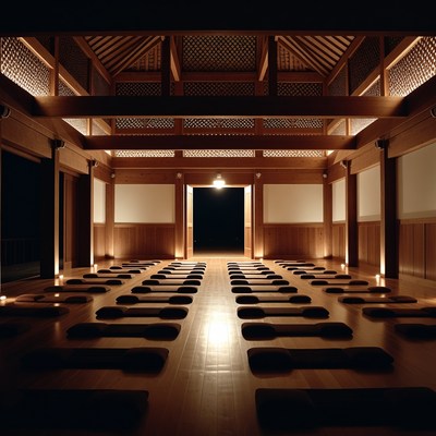 Empty Zen Meditation Hall Cushions