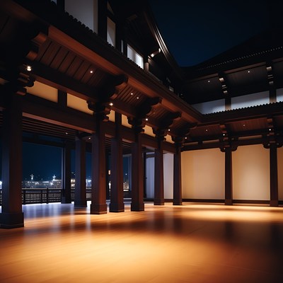 Traditional Japanese Pavilion at Night