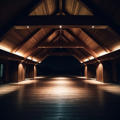 Wooden Barn Interior at Night
