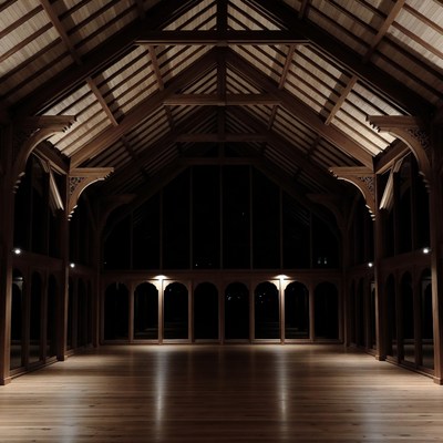 Empty Wooden Cathedral Ceiling Hall