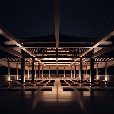 Empty Zen Meditation Hall Night