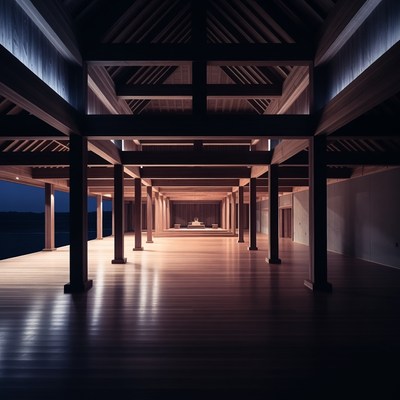 Traditional Japanese Wooden Pavilion Interior