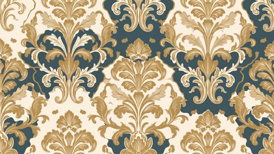 Gold Navy Baroque Damask Pattern