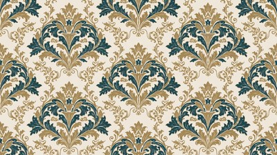 Gold and Teal Damask Pattern