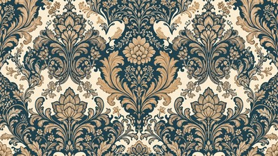 Damask Navy Gold Pattern