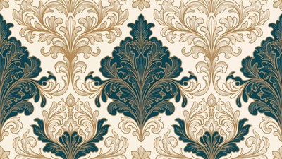 Damask Navy Gold Pattern