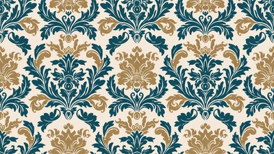 Navy Gold Damask Pattern