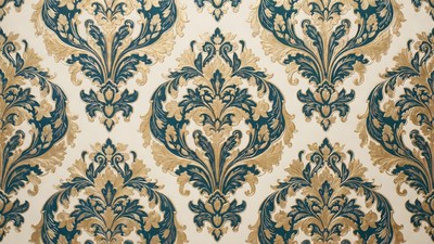 Gold Teal Damask Pattern
