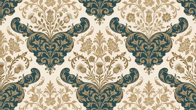 Navy Gold Thistle Wallpaper Pattern