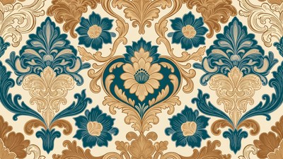 Blue Gold Ornate Floral Pattern