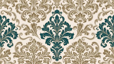 Teal Damask Seamless Pattern