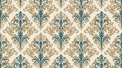 Teal Gold Damask Wallpaper Pattern