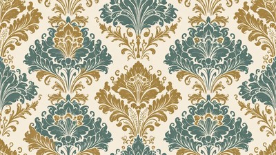 Damask Pattern Teal Gold Background