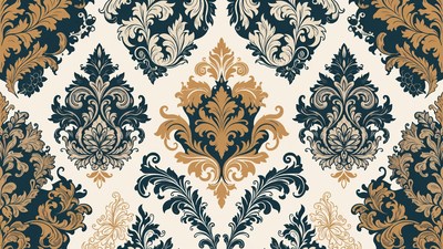 Damask Pattern Navy Gold Background