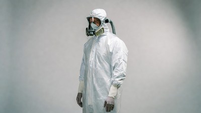 Man in full hazmat suit