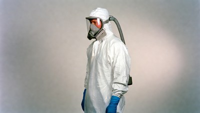 Man in full hazmat suit
