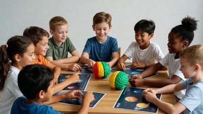 Diverse children learning solar system