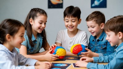Children playing with colorful brain toys