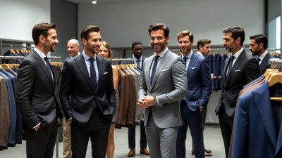 Group of men in suits in store