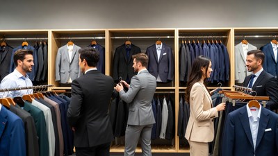 People shopping suits in store