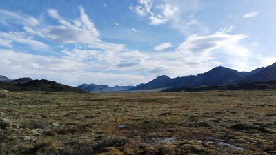 Vast tundra valley with mountains