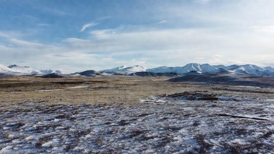 Snowy Mountains and Tundra Landscape