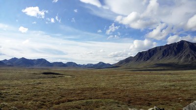 Mountain Range Over Vast Tundra Plains