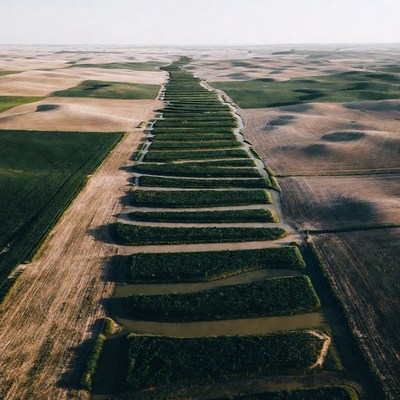 Aerial View of Farm Fields with Irrigation Channels