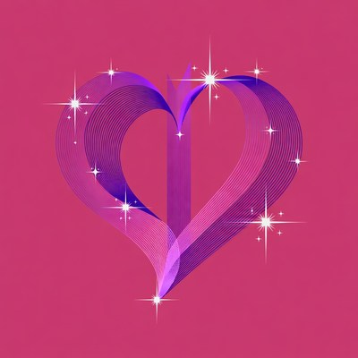 Purple Heart with Stars on Pink Background