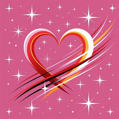 Colorful Heart with Stars and Swirls