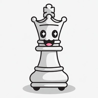 Cute Smiling White Queen Chess Piece